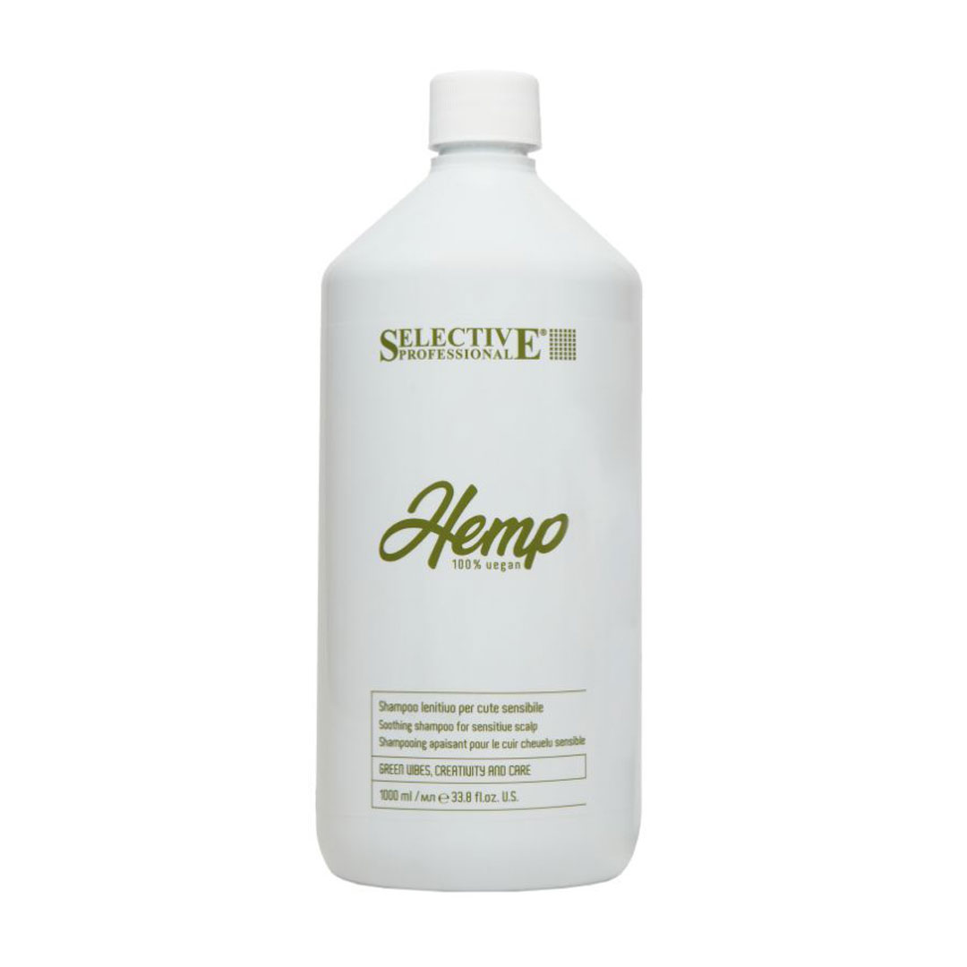 Заспокійливий шампунь Selective Professional Hemp Soothing Shampoo для чутливої шкіри голови, з екстрактом олії насіння коноплі, 1 л